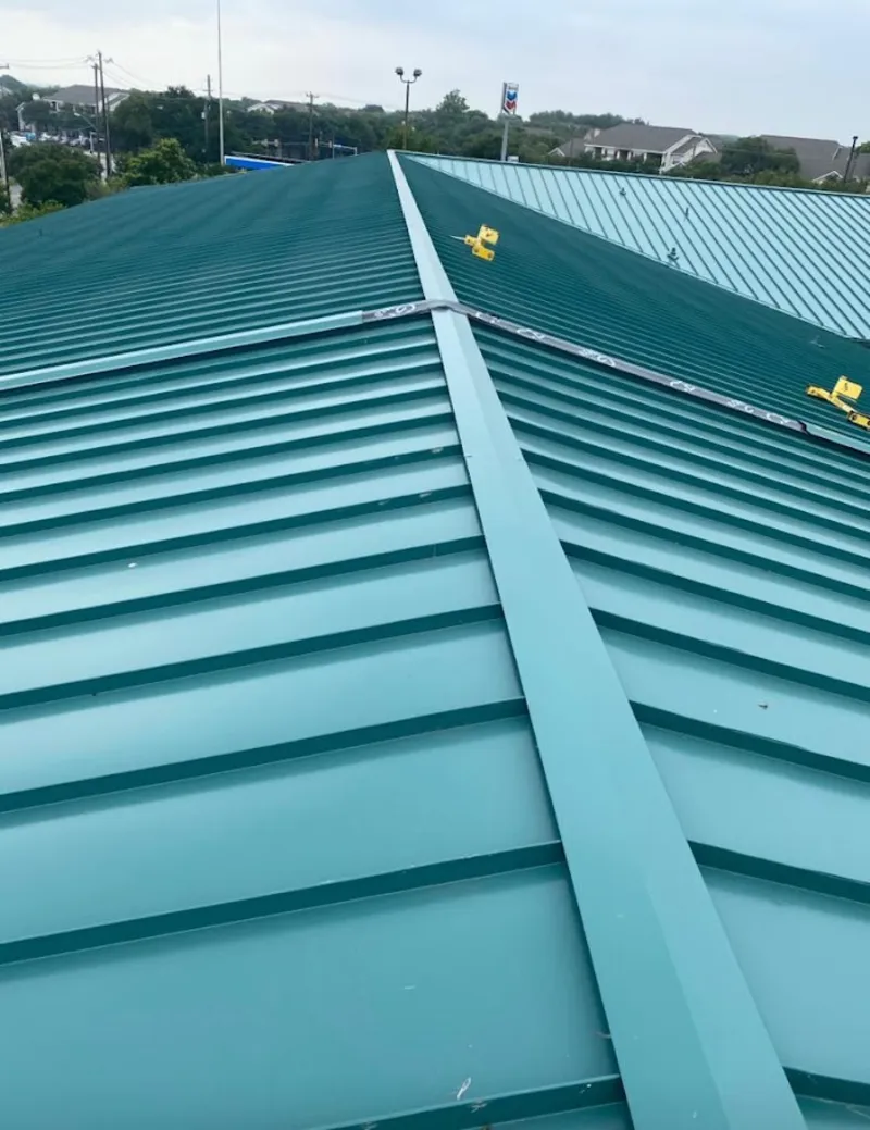 Green commercial metal roof ridge and valley for Metal Roof Repair in Bellflower